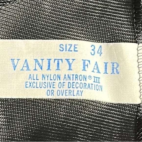 Vintage Black VANITY FAIR Dupont Nylon Nightgown Negligee Gown w Lace Trim 34